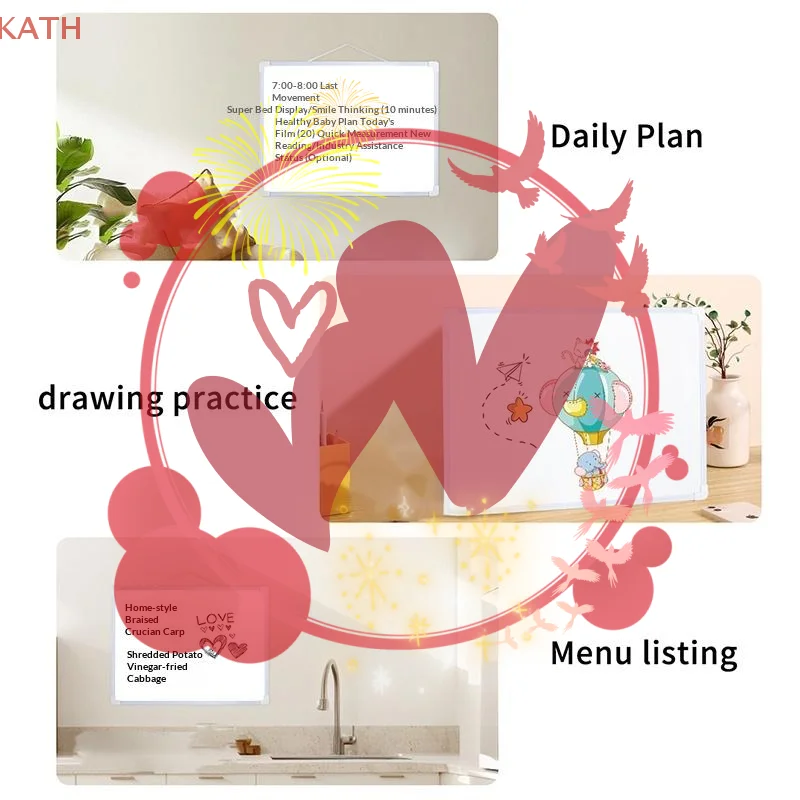 1세트 16인치 X 12인치 벽걸이형 화이트보드 소형 양면 그라피티 드로잉 보드..