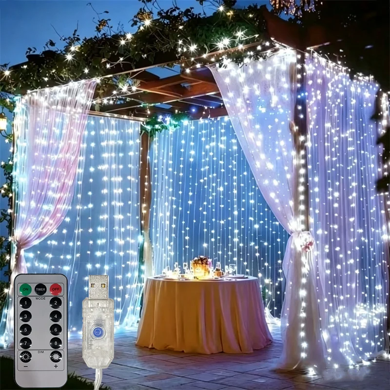 USB-Powered LED Curtain Lights - 8 Modes