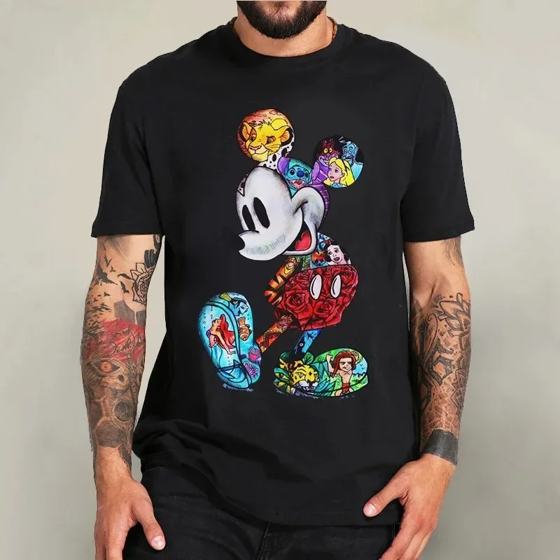 

Black T-shirt for Men Mickey Mouse Pattern Women's T-shirt Anime Tops Y2K Summer Fashion Couples Section Short-Sleeved