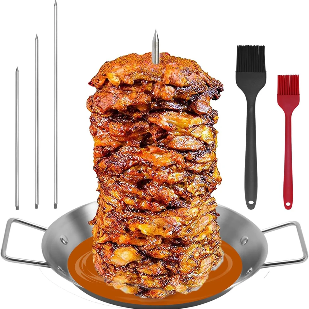 Vertical Barbecue Skewer Stand Stainless Steel Removable Grilling Meat Spit 3 Removable Spikes(8”/10
