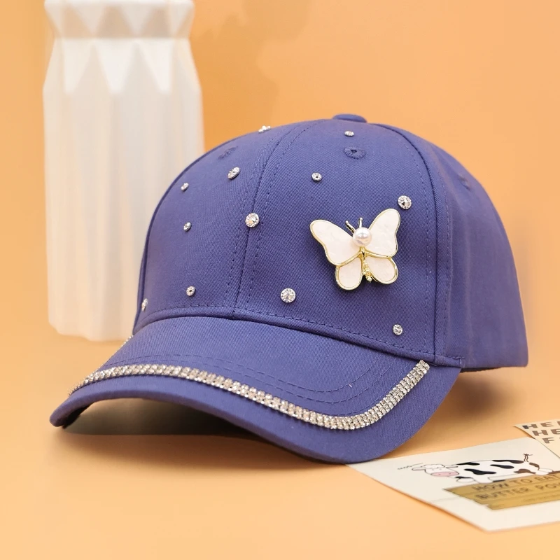 Girls Pearl Butterfly Rhinestone Breathable Baseball Cap Kids Summer Breathable Duck Tongue Hat Princess Outdoor Sun hat