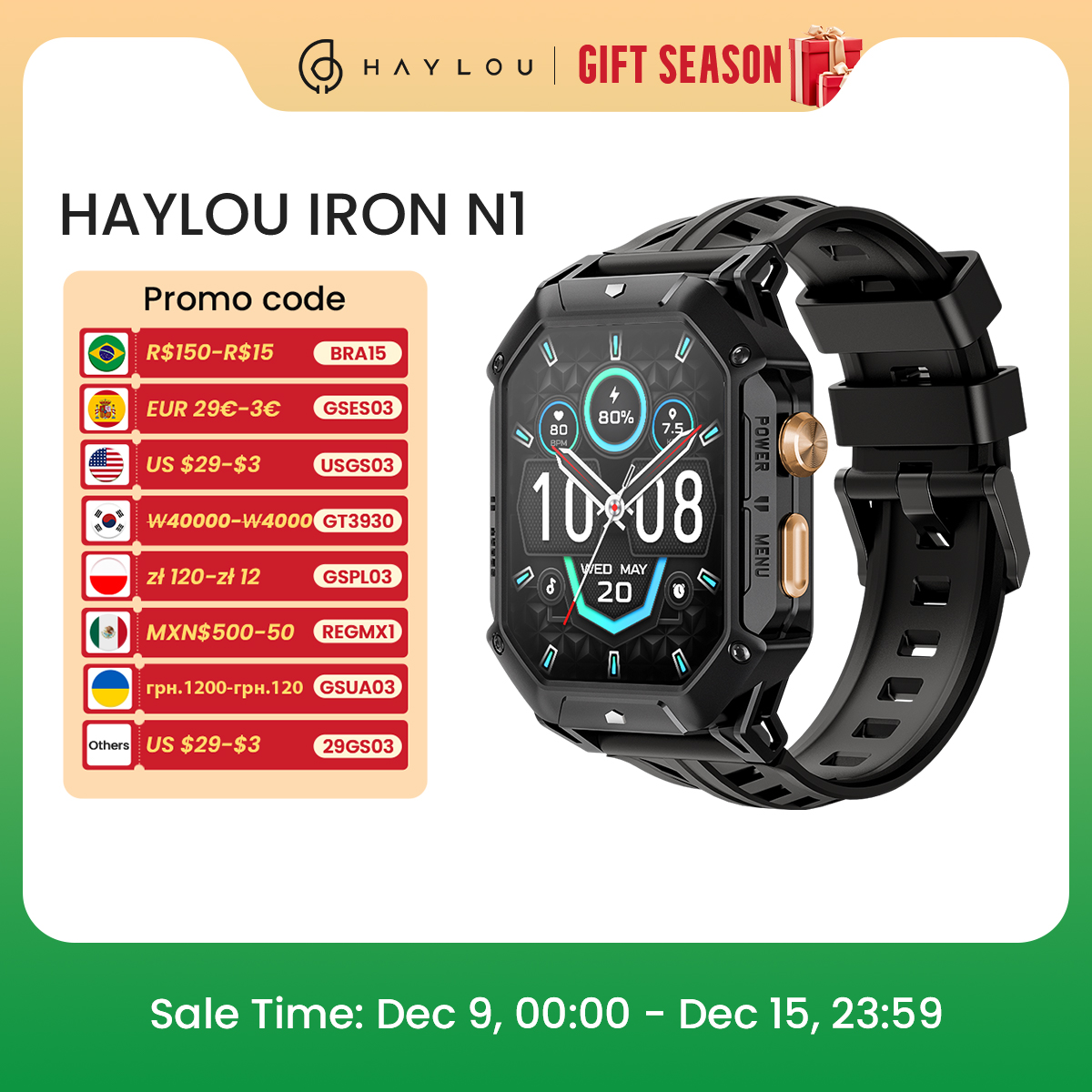 HAYLOU IRON N1 Smart Watch 2.13ââAMOLED Display 5ATM Waterproof Bluetooth Call Sport Smartwatch for Outdoor 30 Days Battery Life