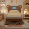 VECELO Twin Kids Upholstered Bed Frame with LED Cute Bear Ear Platform Bed with Adjustable Headboard No Box Spring Need 2