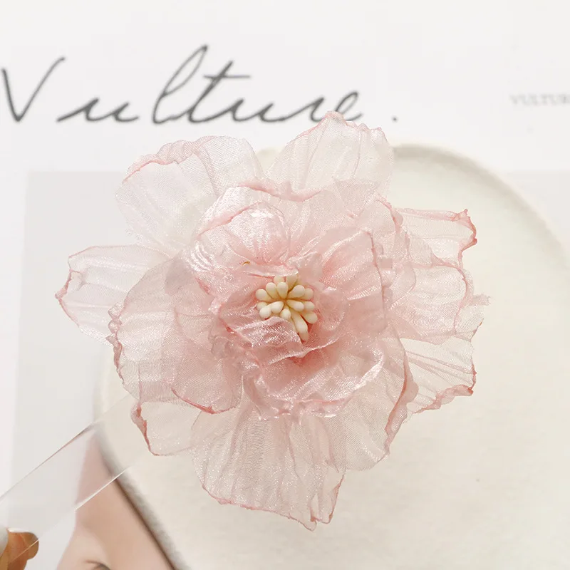 5 Teile/los Rosa Organza Blüten Blume Applikationen Nähen Für Stirnband Rose Stoff Blumen Für Haarnadel Ohrringe Zubehör – Detail 6