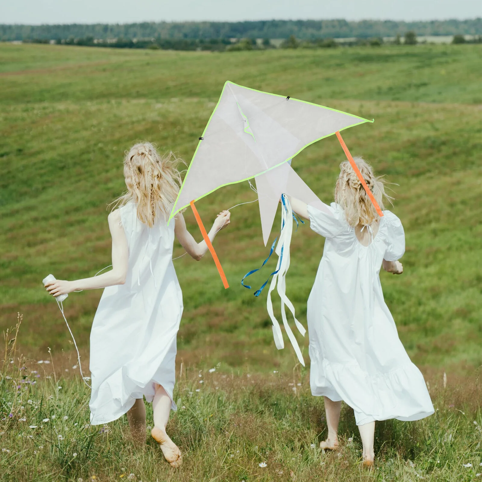 4 Sets Making Tools Kids Toys Blank Painting Kite For Outdoor White Cloth Child DIY Line 6