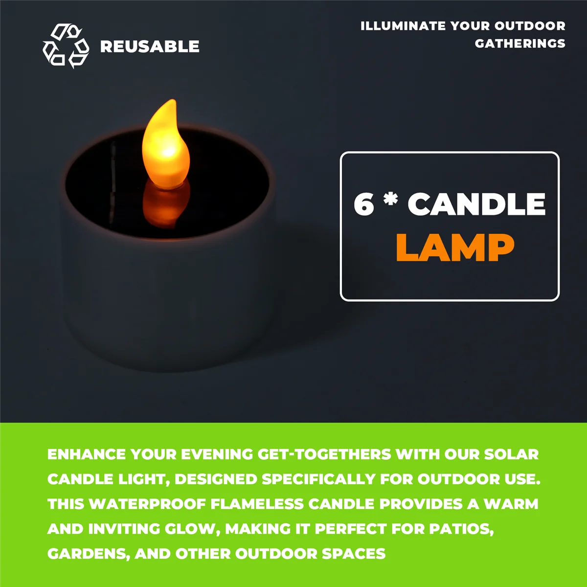 BAAU Solar Candle Light Waterproof Flameless Outdoor Get-Together Candle Light Garden Patio Decorative