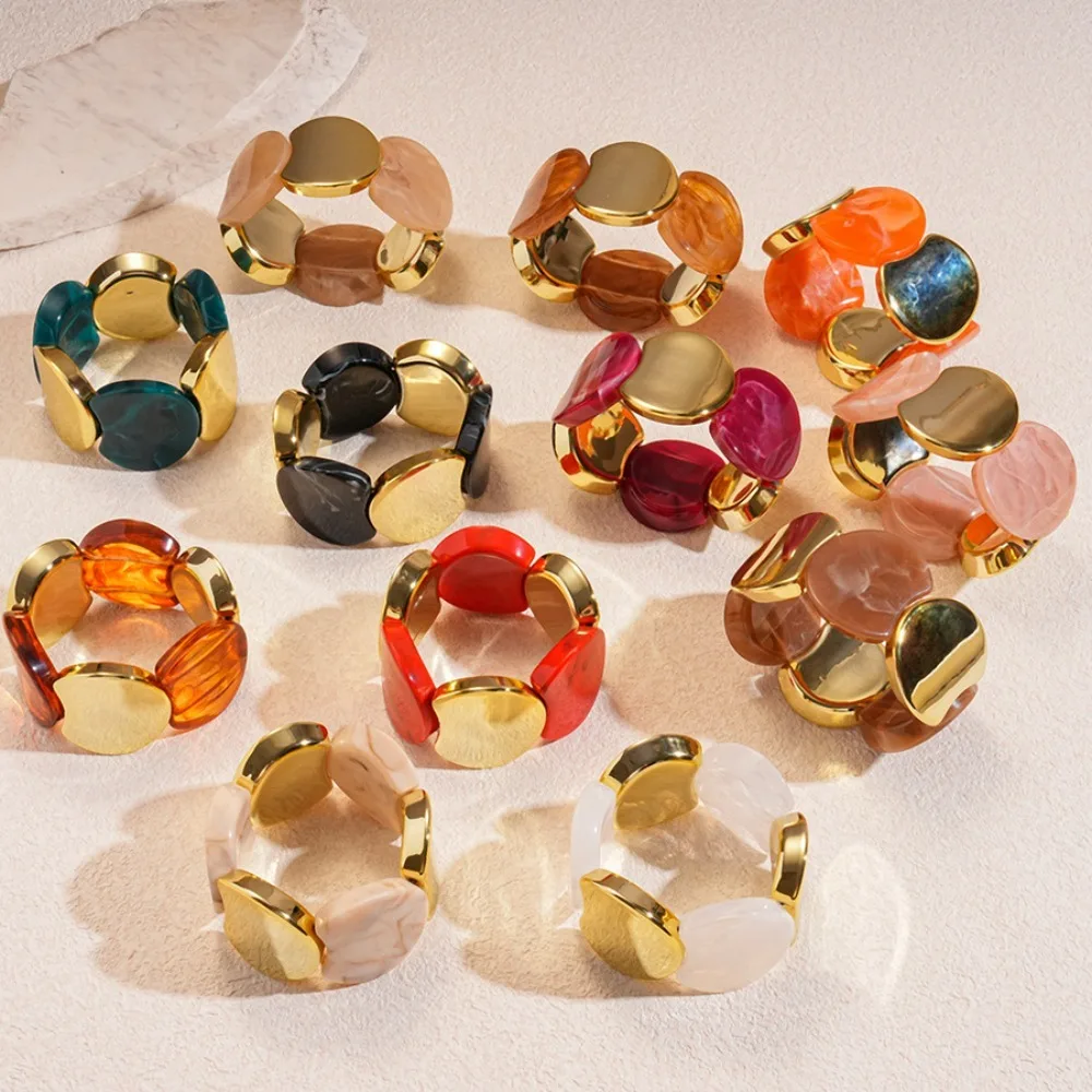Exaggerated Personality Colored Acrylic Irregular Round Spliced Elastic Bracelets for Women Fashion Temperament Bangle Jewelry