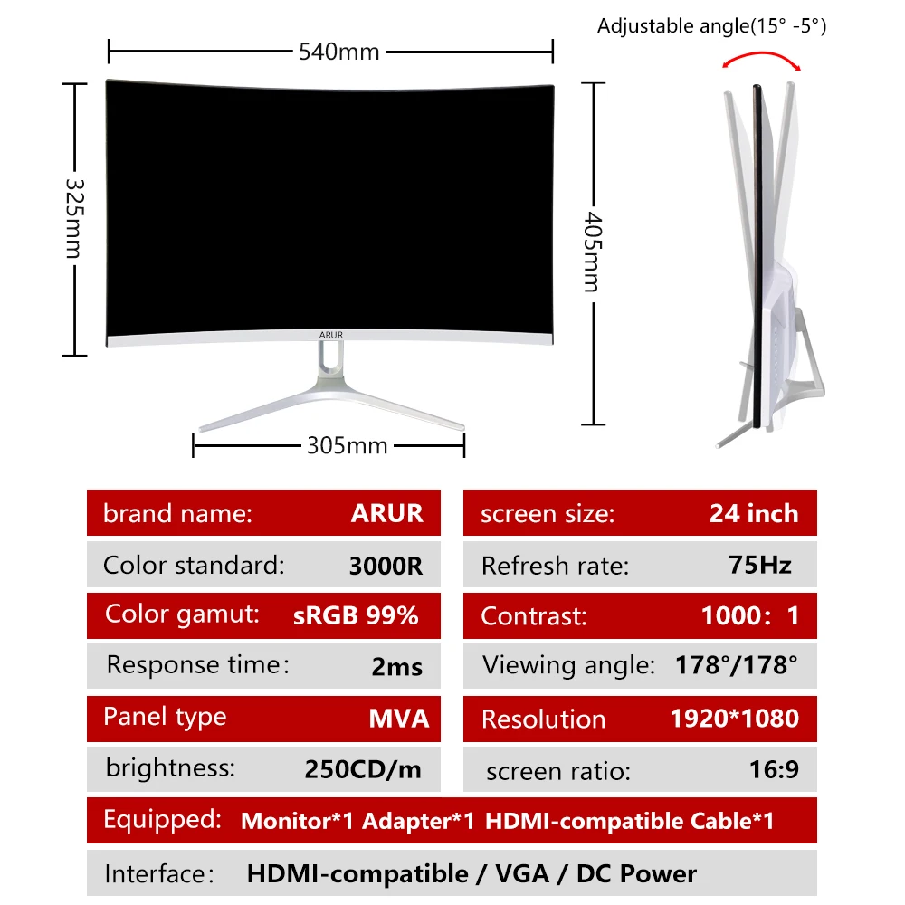 ARUR-24/27 ġ Ŀ , 75Hz PC Lcd FHD ǻ ũž ȭ  ÷ MVA г LED 1080P HDMI ȣȯ/VGA
