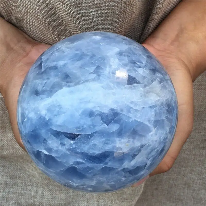 Natural Blue Calcite Gemstone Sphere Celestine Quartz Healing Stone Ball Crystal Home Deco 2