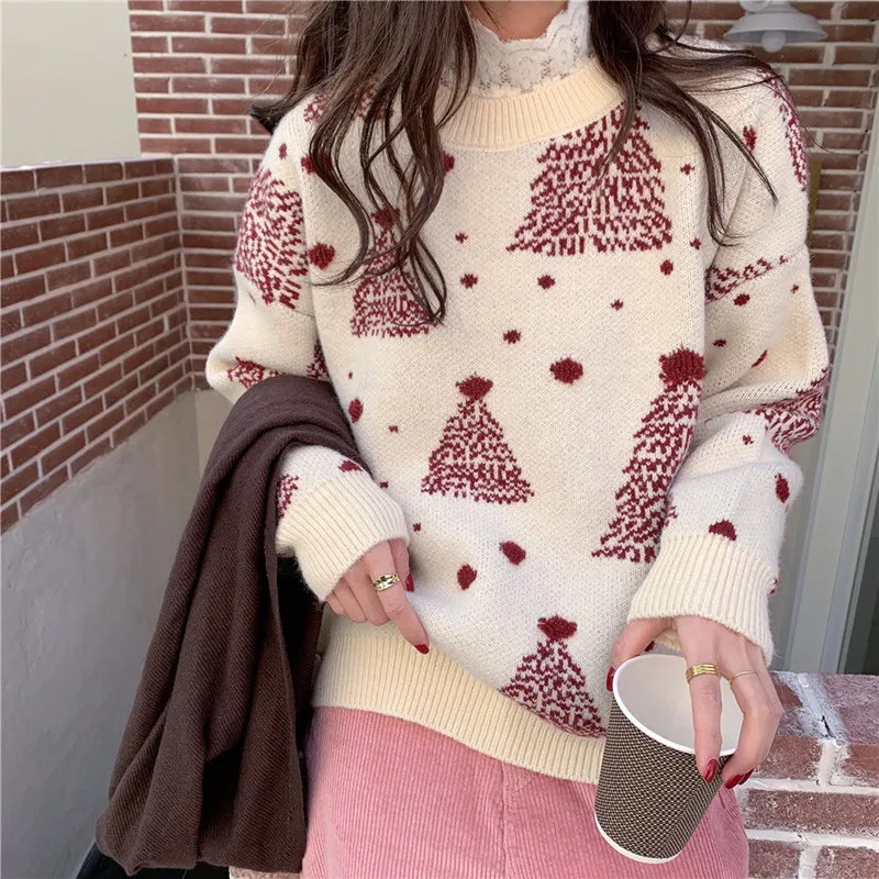 Autumn and Winter New Women's O Neck Long-sleeved Sweater Elegant Christmas New Year Red Knitted Pullover Shirt Casual Knitwear