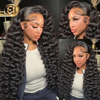 250% 30 40Inch Human Hair 13x6 HD Lace Frontal Wig Brazilian Loose Deep Wave Curly Human Hair 360 Full Lace Front Wig Preplucked 1