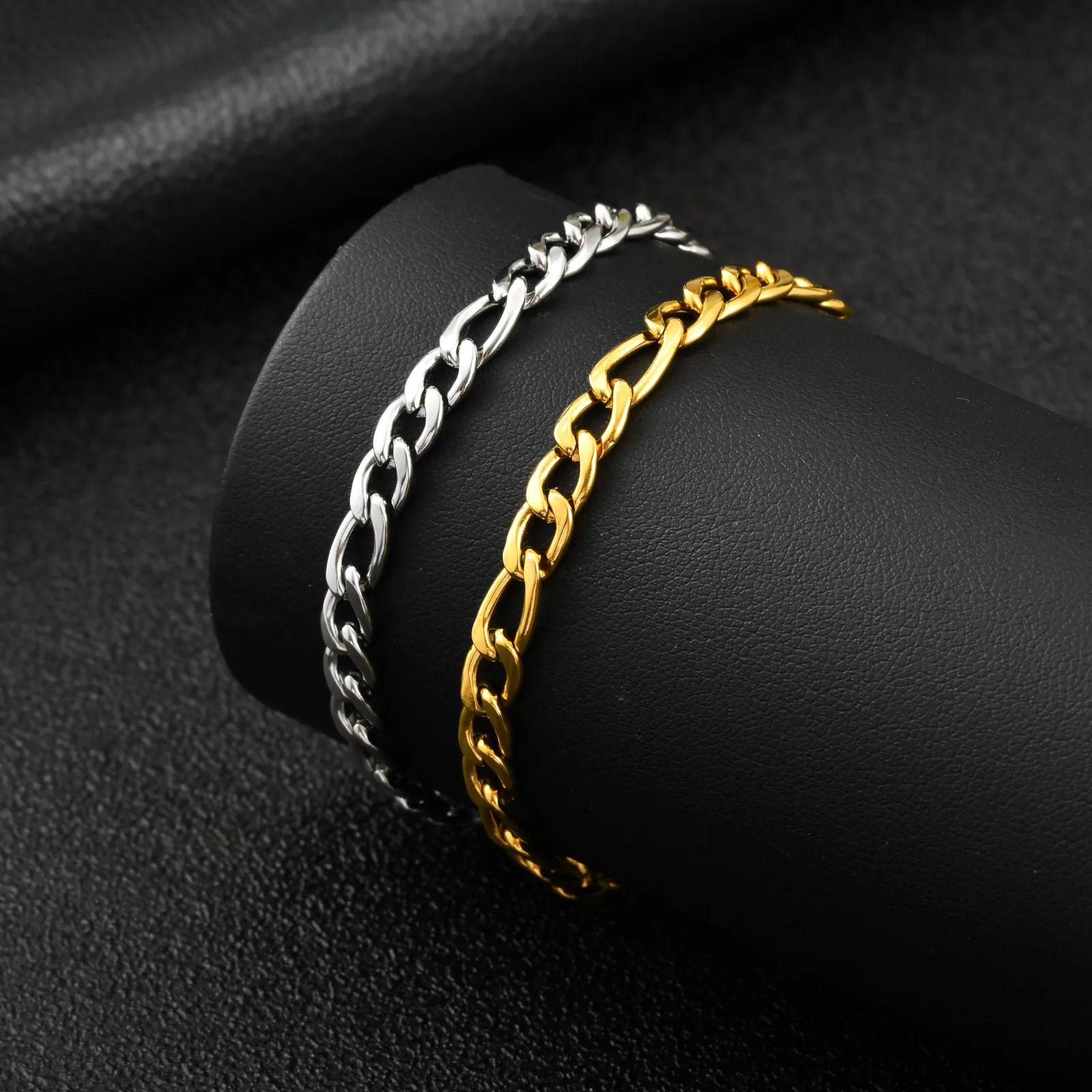 Herren Figaro-Kettenarmbänder, 5,5 mm breites Edelstahl-NK-Kettenarmband, Hip-Hop-Punk-Schmuck, Geschenk für Ihn – Detail 4