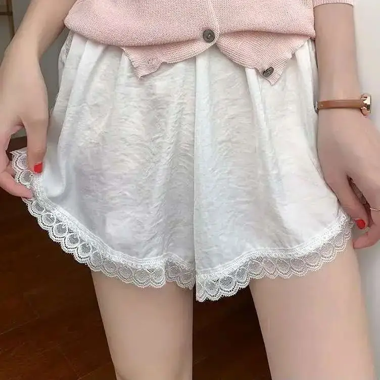 Cute Safety Short Pants Women Sweet Lace Trim Panties Satin Skirt Undershorts