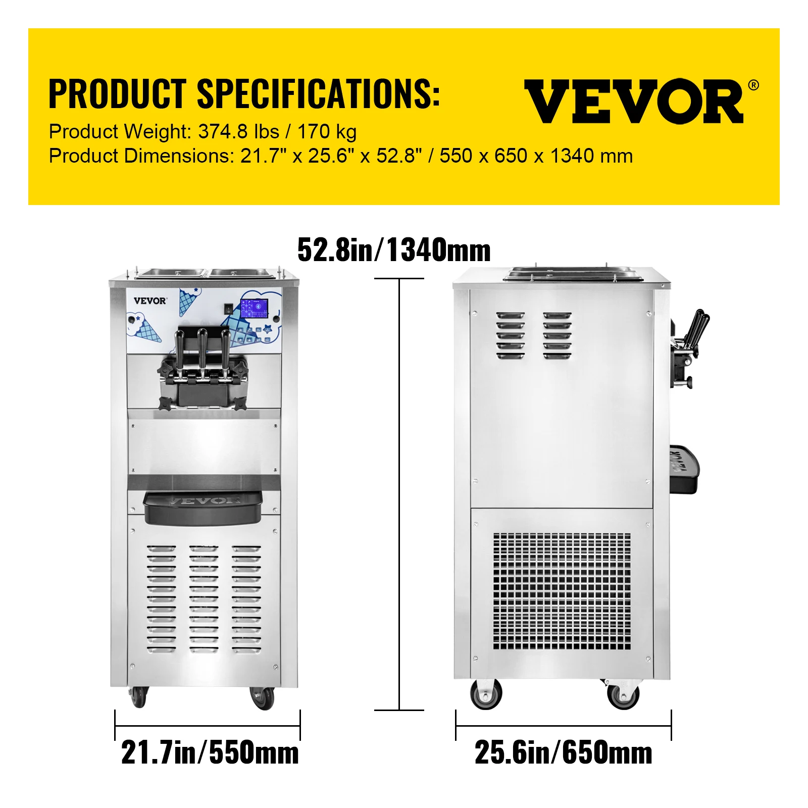VEVOR 40L/H Soft Ice Cream Maker Commercial Mobile Tricolor Flavors Sorbet Sweet Cones Benchtop Gelato  Vending Freezing Machine 6