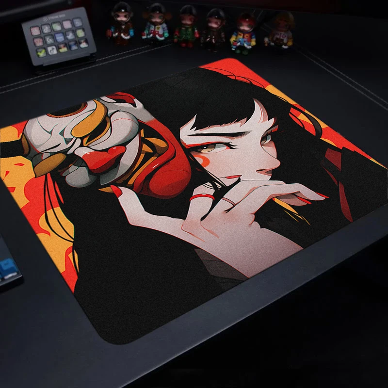 Small Size Anime Mouse Pad Oni Mask Girl Premium Deskmats Game Professional Mousepad High Quality Non-slip Keyboard Pad 400X450