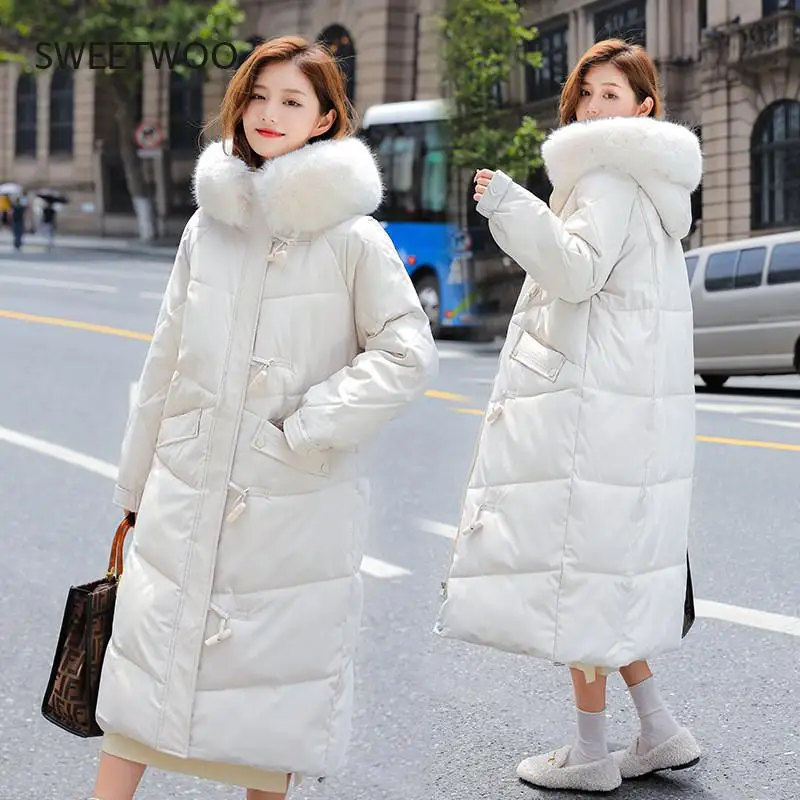 2021 New Winter Jacket Thick Warm Parkas Long Coat Women Jackets Fur Collar Hooded Female Cotton Padded Snow Wear Parka Outwear