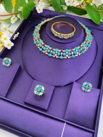 HY blue turquoise zircon set necklace earrings ring bracelet high-end customization suitable for Arab weddings and dance parties