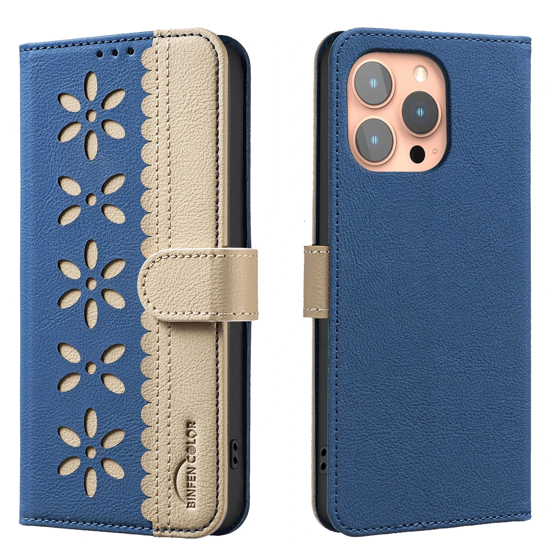 Elegant Floral Flip Leather Wallet Case with RFID Blocking and Card Slot Holder - Stand and Lace Detail Design