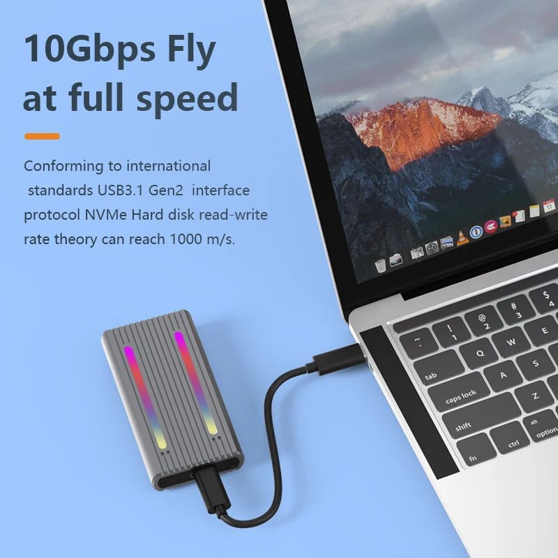 Blueendless USB C   M2 NVMe SSD Ŭ, 10Gbps PCIe SSD ڽ, M.2 NVMe NGFF SATA 5Gbps SSD ũ ̽, RGB LED Ʈ 