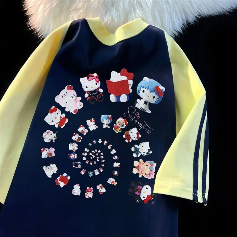 

Свободная футболка Sanrio с рисунком Sanrio, Hello Kitty, летняя повседневная футболка с коротким рукавом для студентов, с рисунком аниме