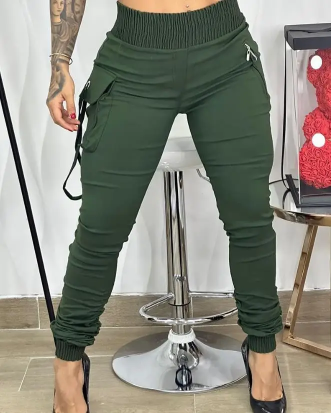 Women's Cargo Pants Fashion Band Decor Pocket Design Casual Cargo Pants 2023 Summer New Arrival Cropped Pants Commuting Style