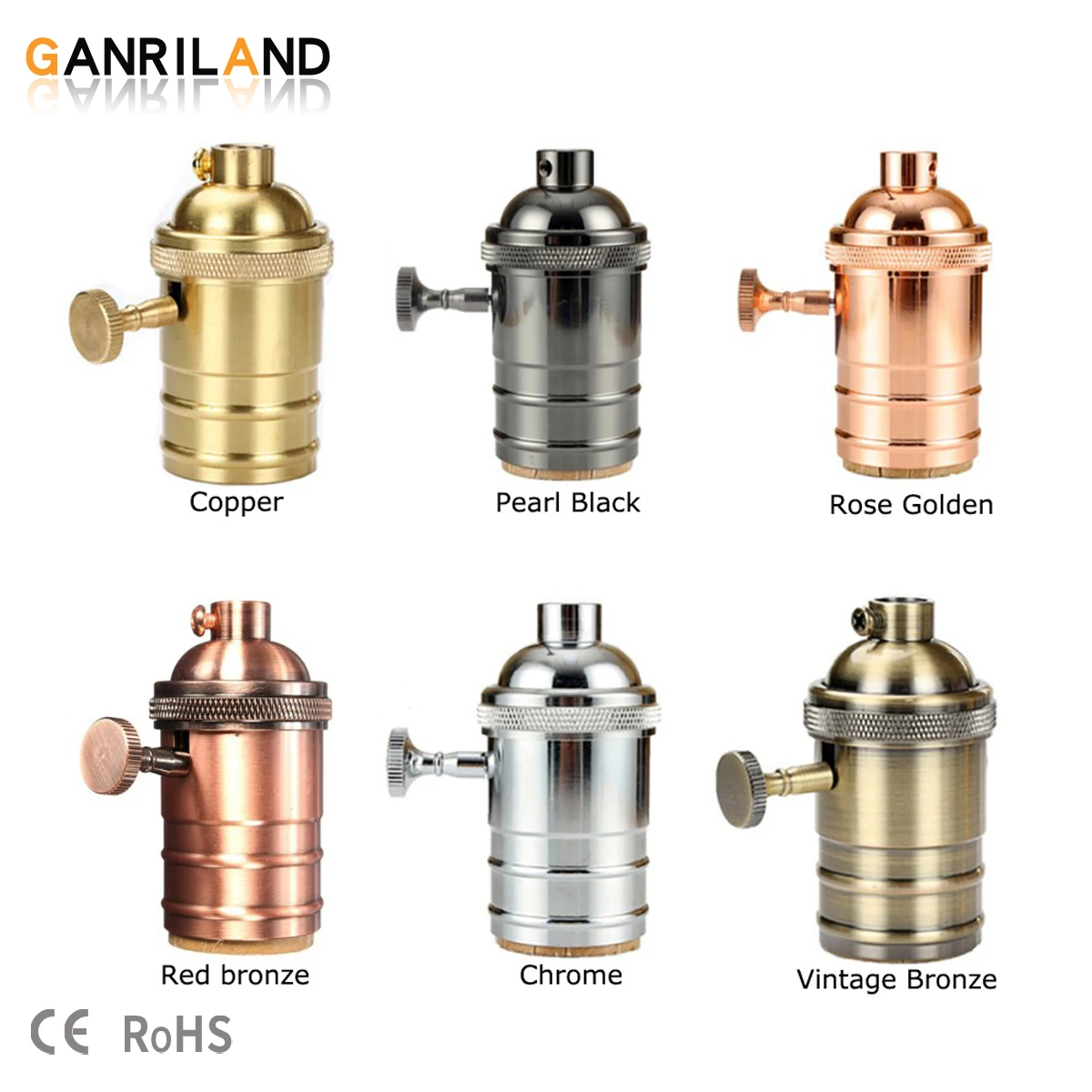 GANRILAND E27 Lamp Base Copper DIY Lampholder With Switch Edison Vintage Lighting Screw Socket Antique Brass Lamp Holder Fixture