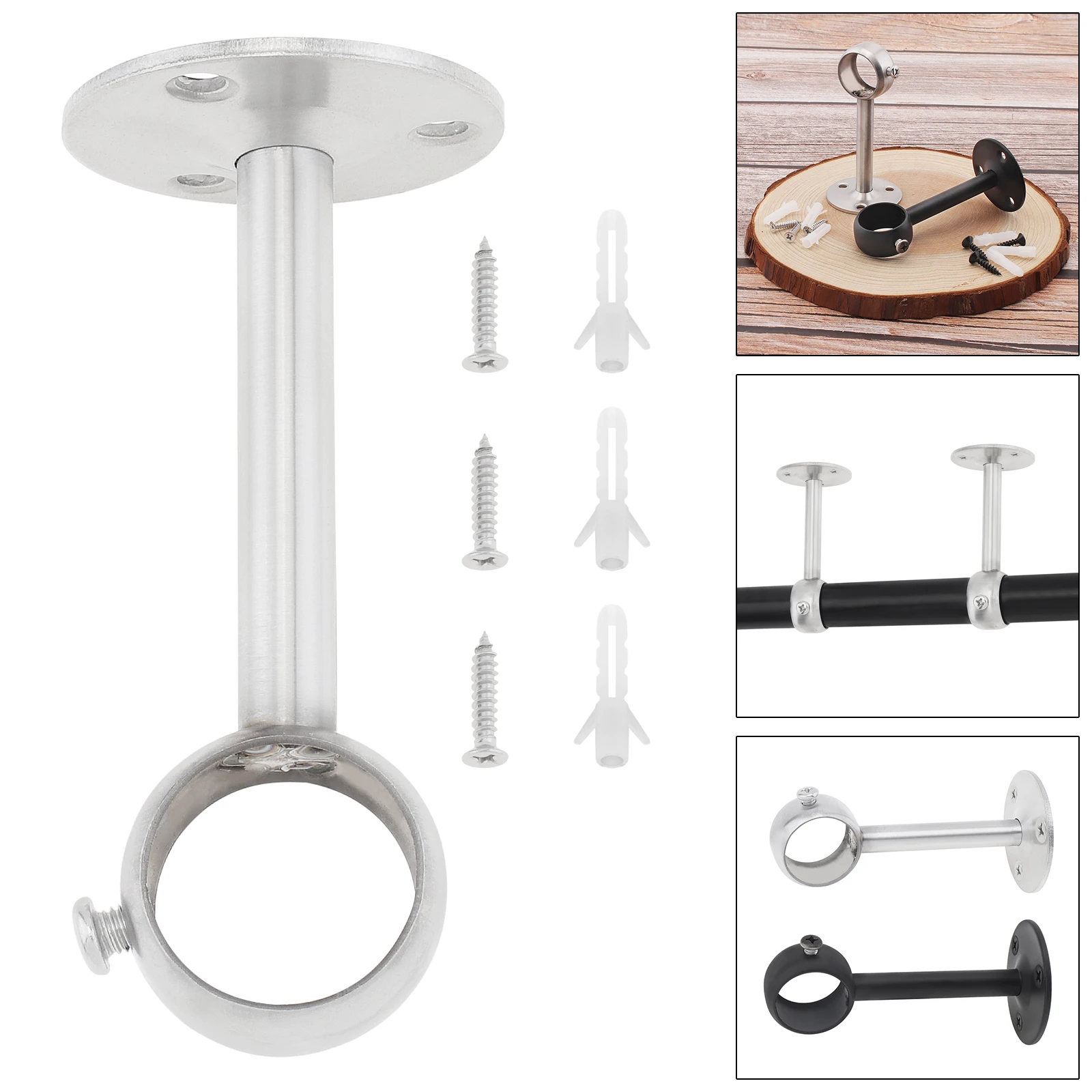 1pc Curtain Rod Bracket Heavy Duty Three Holes Adjustable Stainless Steel  Ceiling Curtain Rod Holder for 1 Inch Drape Pole - AliExpress, image size:1600x1600