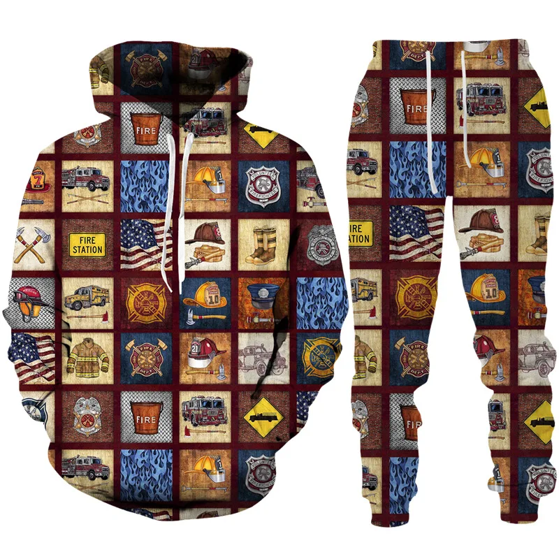 Men's 3D Print Hoodies Sweatpants Tracksuit Set