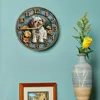 Wooden wall clock with cute Shih Tzu and flower design, perfect for home decor. Runs on AA batteries 6