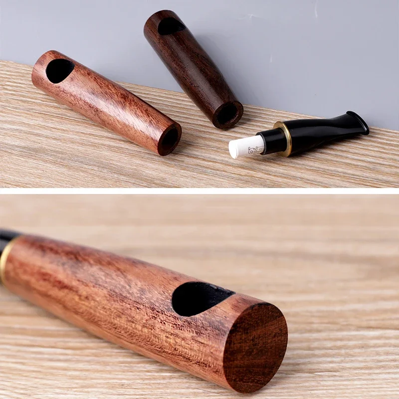 Straight Handle Smoking Pipes Cigarette Holder Creative Solid Ebony Wood Tobacco Pipes Father's Day Gift