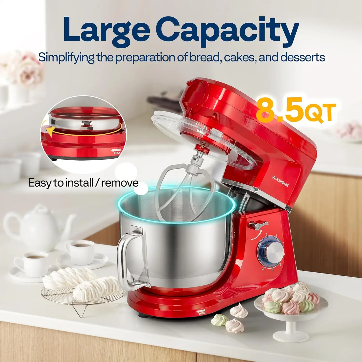 Red color mixer in kitchen setting