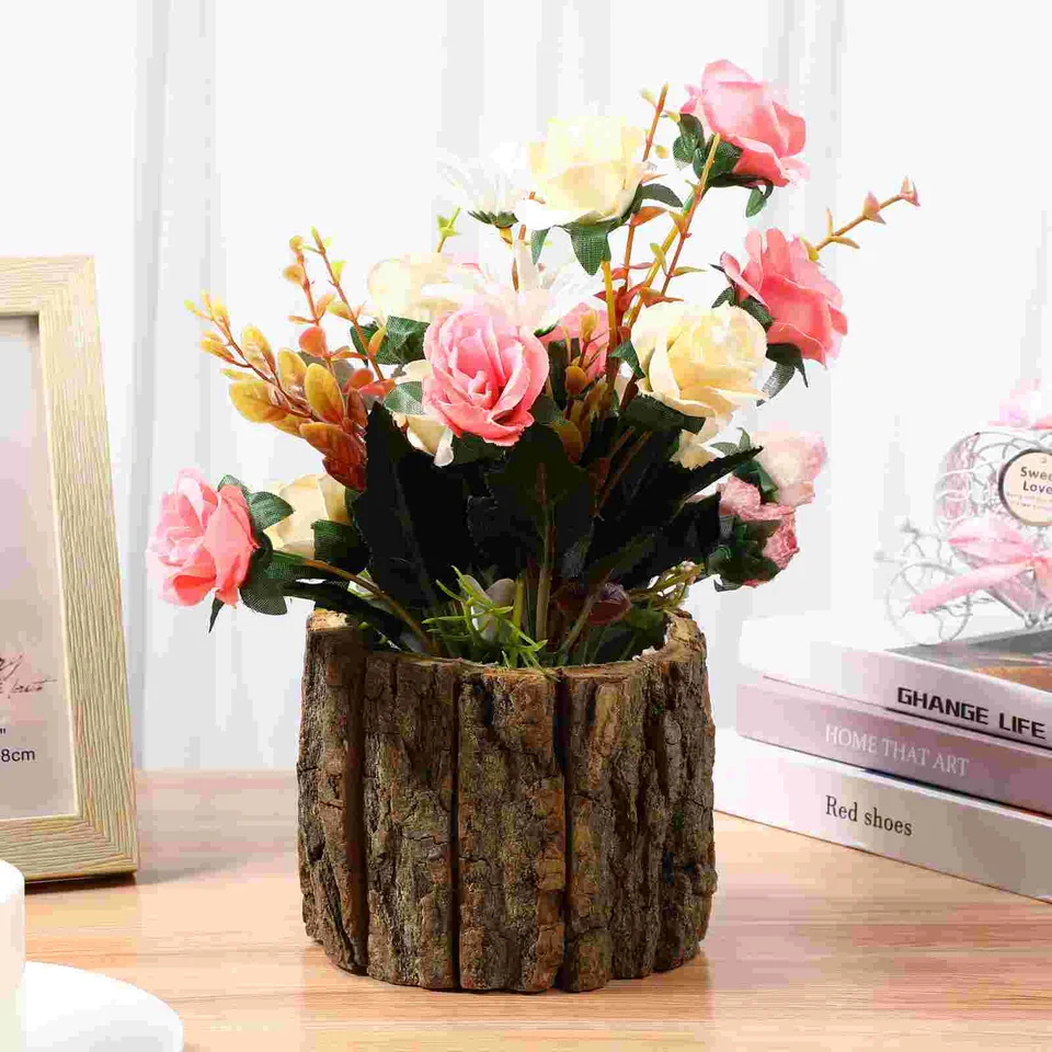 Cubo de flores impermeable, maceta rústica, macetas para plantas,  decoración de escritorio creativa Rural para interiores, contenedor de  madera para exteriores, corteza - AliExpress, image size:960x960