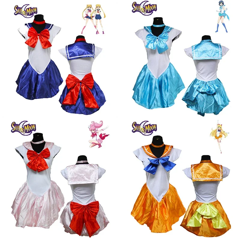 Anime Cosplay Sailor Moon Usagi Tsukino Crystal Dress Outfit Costume Cosplay Halloween Party Kid Child Adult Women Plus Size