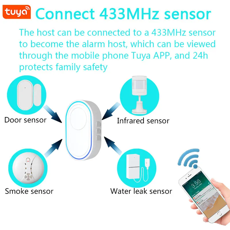 Tuya Wifi Door Open Sensor Chime 433MHz Security Alarm Smart 180M Range Wireless Door Window Door Sensor Entry Chime Home