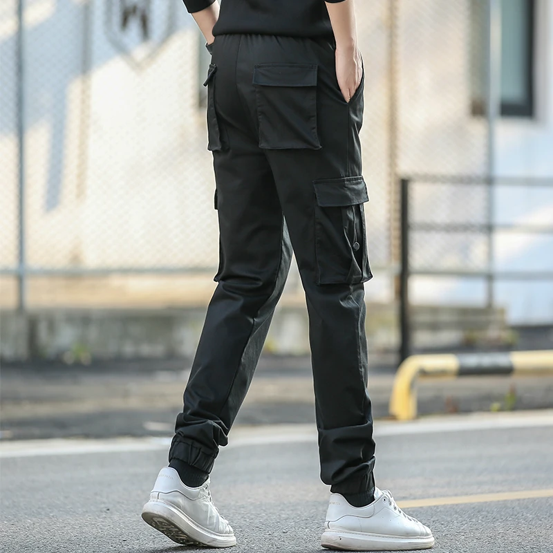 Black Cargo Pants Elastic Waist Bands 