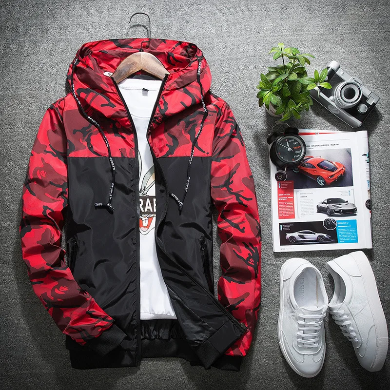 Autumn clothing Korean style jacket Men's youth men's camouflage patchwork hooded jacket Couple fashionable motorcycle jacket