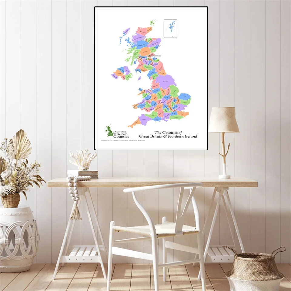 42*59cm Map Of The Great Britain and Northern Ireland Canvas Painting Decorative Poster Home Decor School Supplies Travel Gift