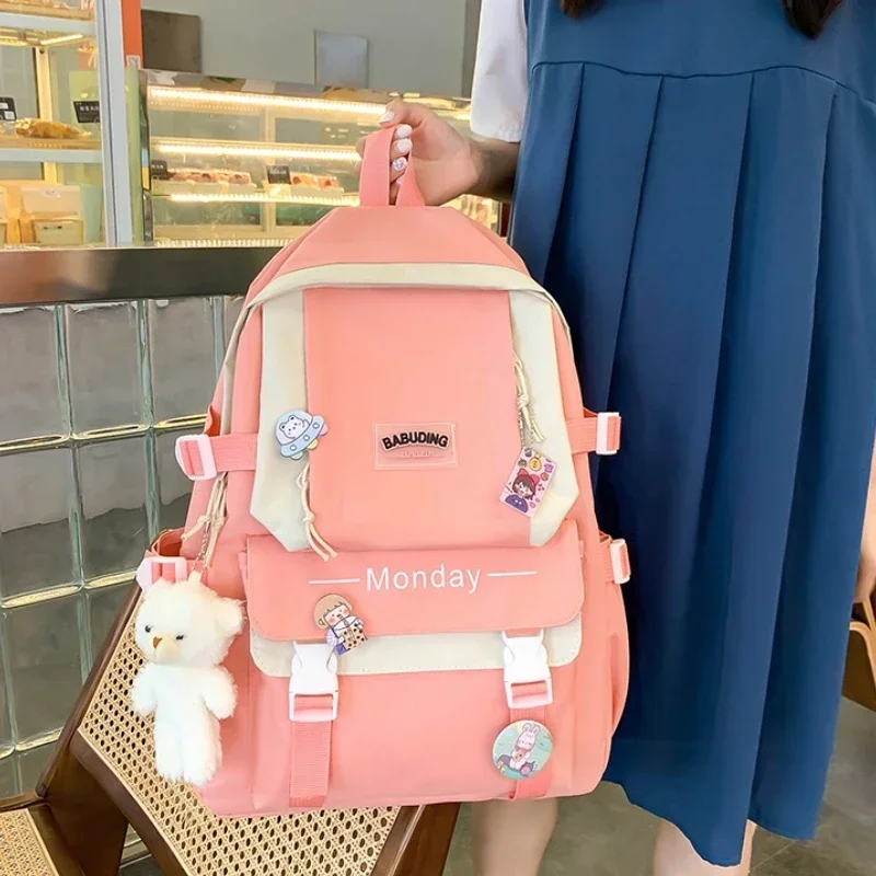 Women's 4 Pcs Set Backpack Harajuku Laptop Canvas School Bags for Teenage Girls Kawaii Backpack College Student Book Bag