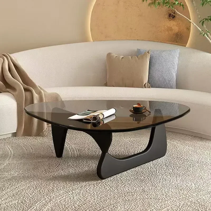 

Nordic Noguchi Yoshitaka Designer Creative Tea Table for Small Household Living Room Tempered Glass Triangle Solid Wood Tea Tabl