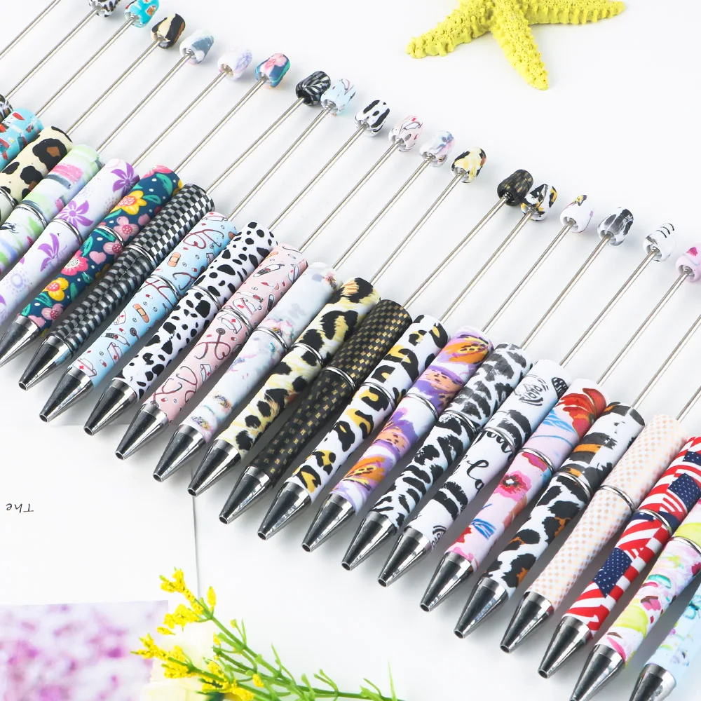 

5Pcs/Lot Leopard Printed Plastic Ballpoint Pen Black Handmade Bead Ballpoint Pen Personalized Gift Jewelry Make Accessories