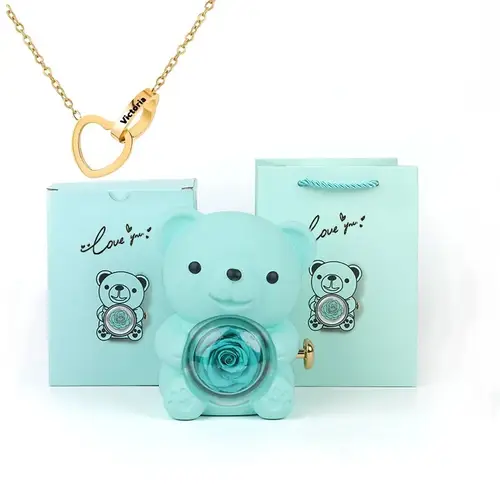 Eternal Rose Teddy Bear Jewelry Box with Custom Name Necklace Valentine Wedding Special Present for Girlfriend Anniversary gift - Image 18