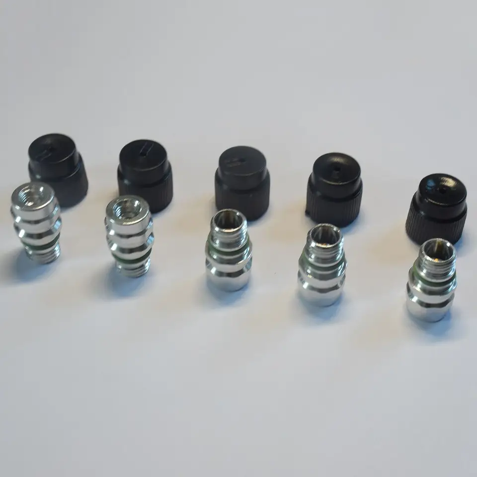 High Pressure Air Conditioning Service Port Valves,Service Valve M12x1.5 Male High Side A/C Charge Port Valve Includes Caps Aftermarket Replacement