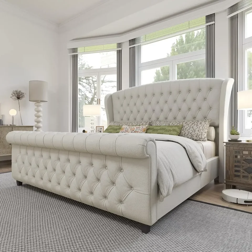 Luxury Chenille Upholstered King Size Bed Frame