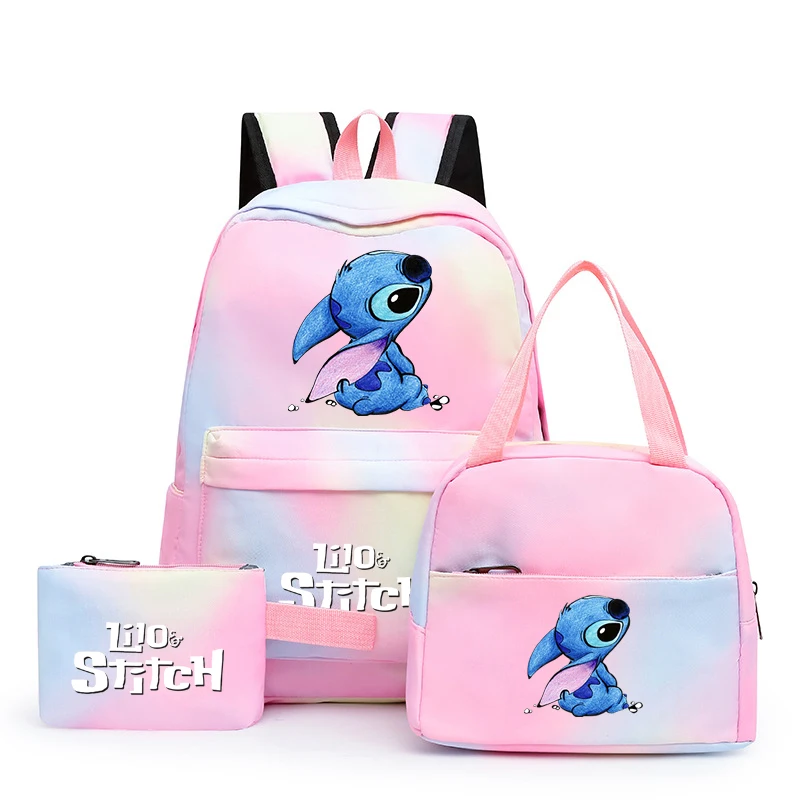 

3Pcs/set Disney Lilo Stitch Student Boy Girl Schoolbag Colorful Backpack Children Teenager Cartoon School Bookbag with Lunch Bag