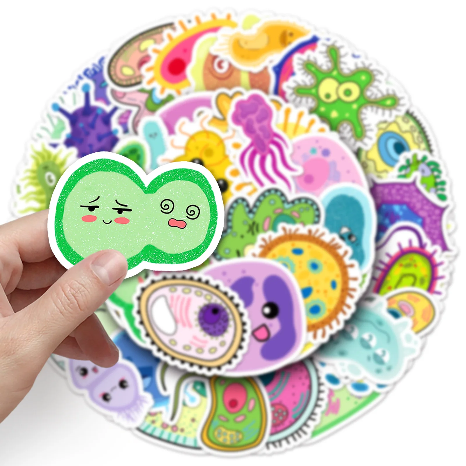 50PCS 귀여운 박테리아 바이러스 스티커 스크랩북 저널 노트북 전화 케이스 물병에 대한 Kawaii 미생물 데칼