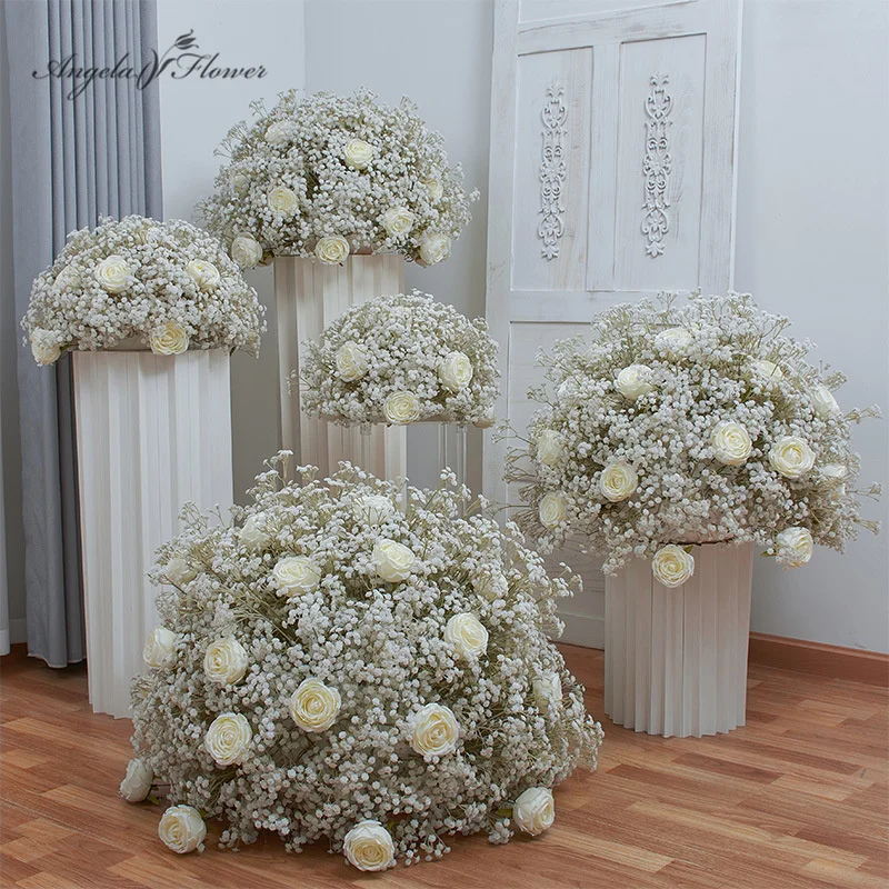 4050607080cmWhiteBabyBreathRoseArtificialFlowerBallWedding