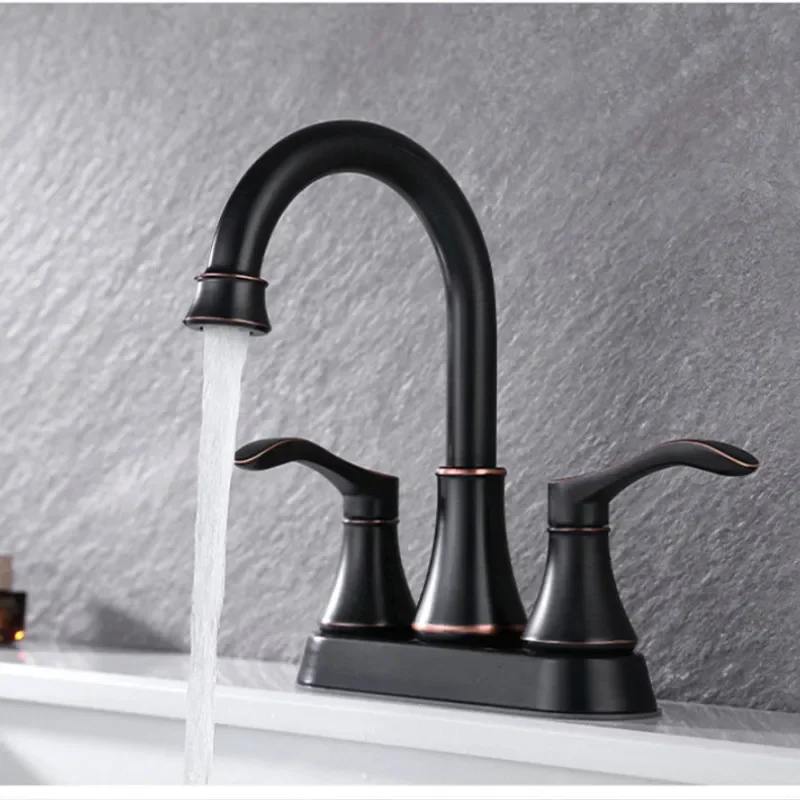 Brush Gold Faucet Bathroom 4 Inch Hot Cold Water Mixer Crane Deck Mounted American Style Bath Tap Basin Mixer Brass Brush Gold