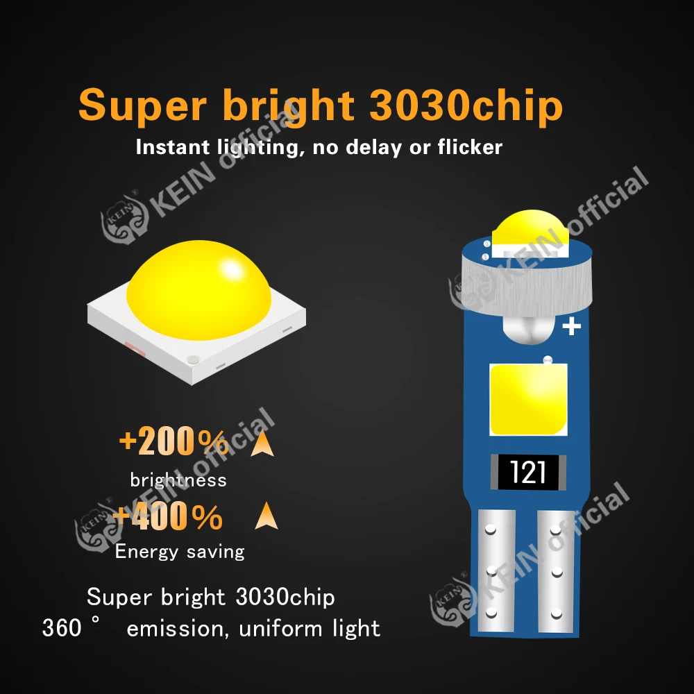 KEIN 10PCS Meter Bulb T5 Led W3W Instrument Dash Lights 73 74 17 27 Signal Bulb Auto Interior Neo Wedge Dashboard Dash Side Lamp