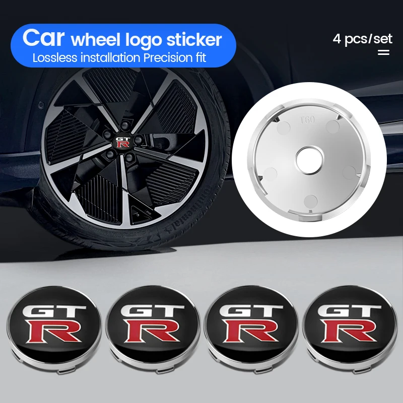 4Pc 56 + 60Mm Car Wheel Center Hub Cap Badge Emblem Decal Wheel Sticker Per Nissan Skyline Almera Note Gtr Teana Juke Xtrail Nismo