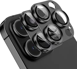 Dual - Pack Metal Camera Lens Protector with Tempered Glass Full Cover for iPhone 12 (Black)